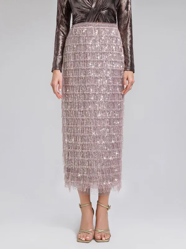 Back Slit Sequin Fringe Skirt sold by Rich Radi Q's