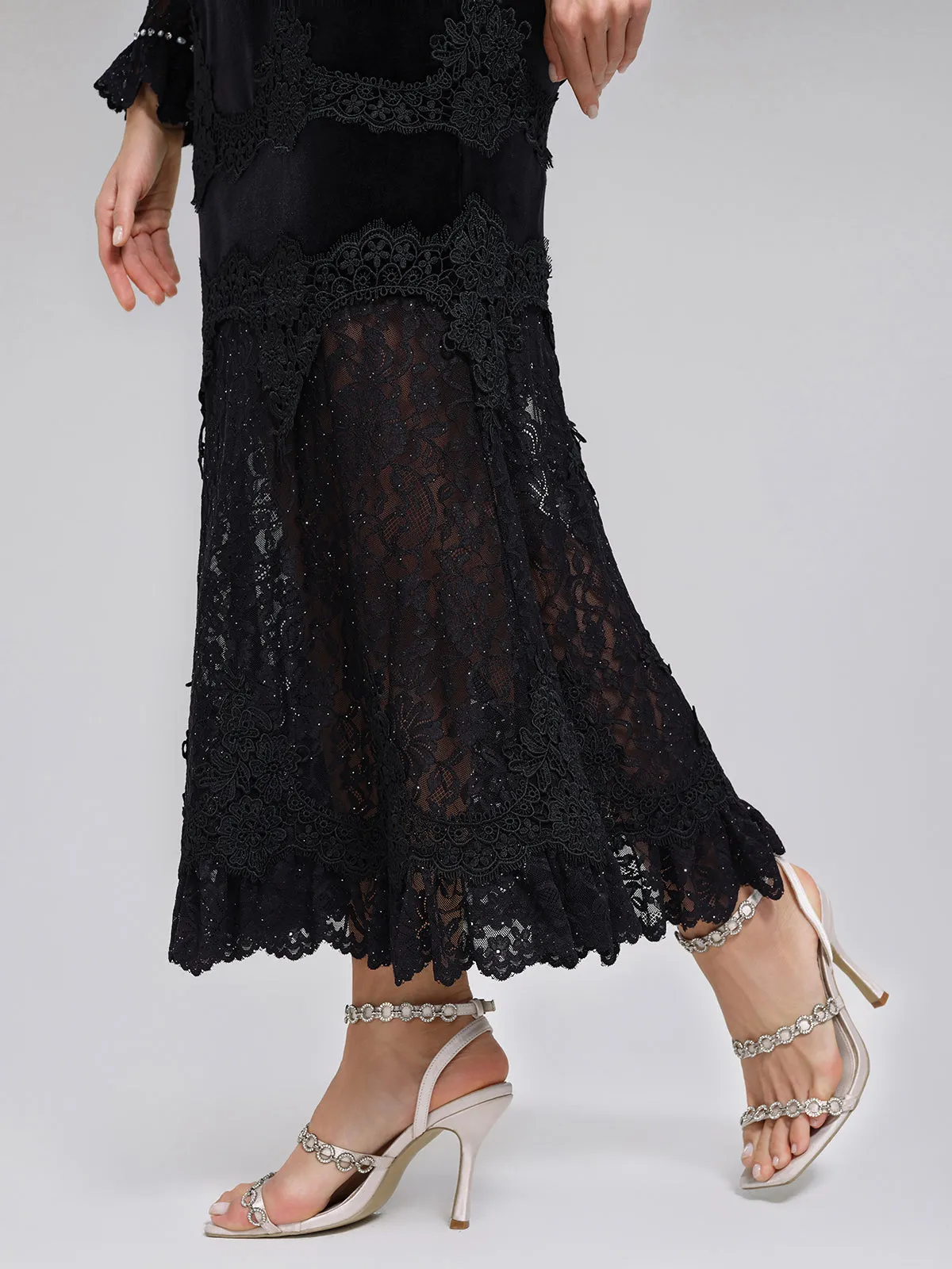 Sequin Lace Velvet Panel Fishtail Skirt sold by Rich Radi Q's product image thumbnail 3