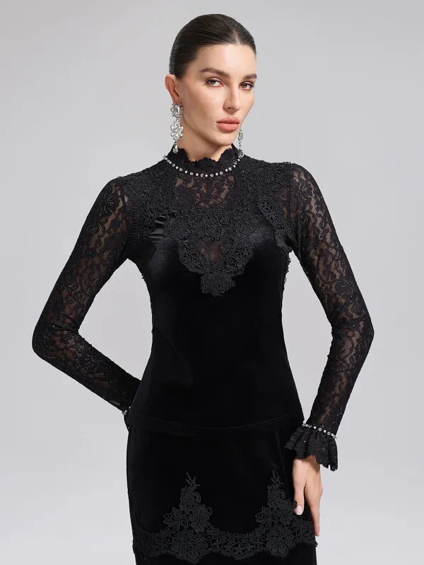 Hand-Beaded Sequin Lace & Velvet Panel Top sold by Rich Radi Q's