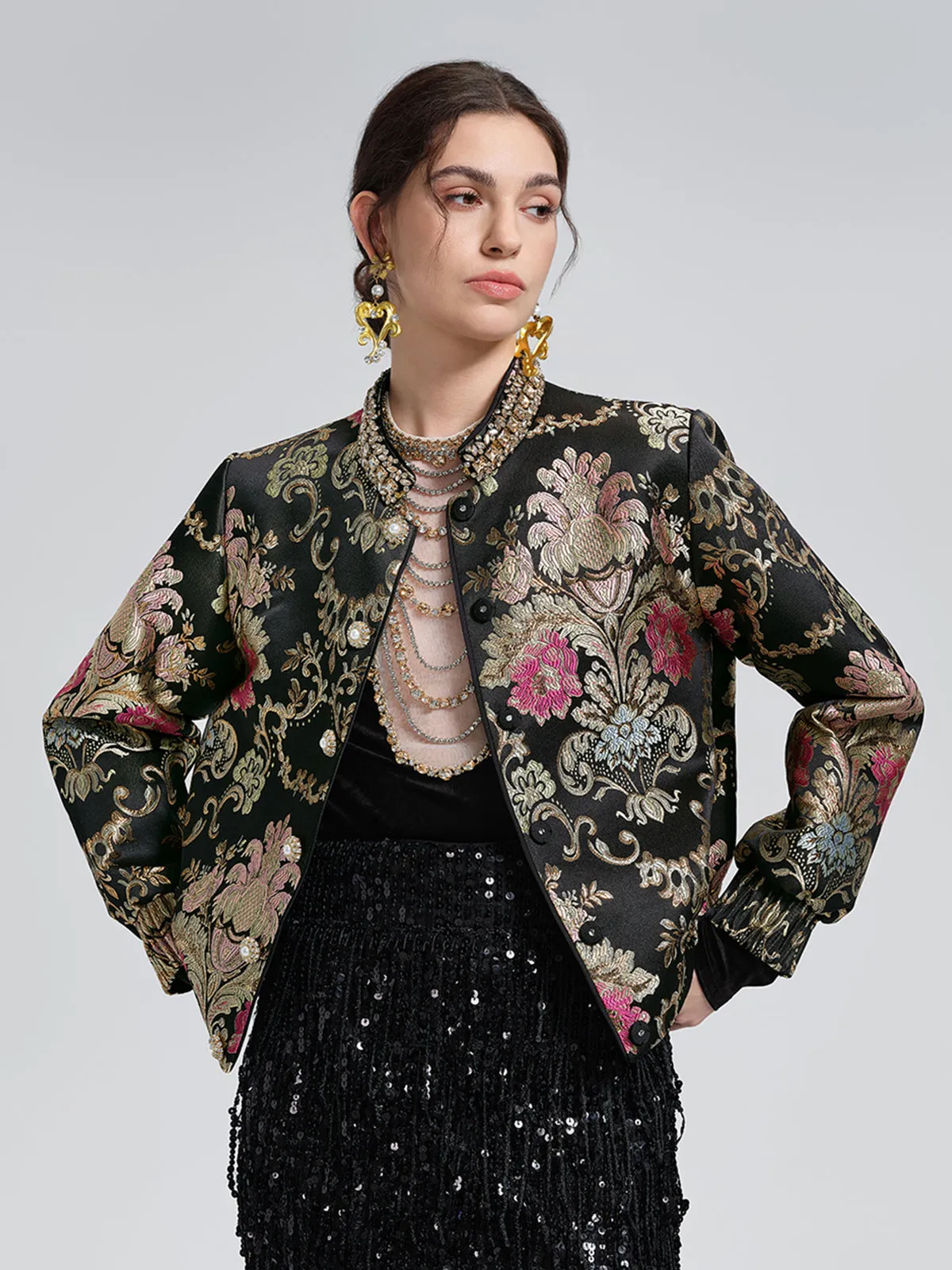 Baroque-Collar Beaded Jacquard Jacket sold by Rich Radi Q's product image thumbnail 3