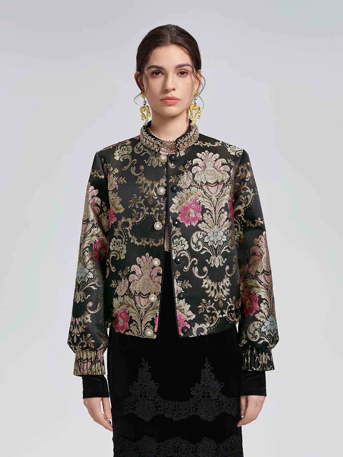 Baroque-Collar Beaded Jacquard Jacket sold by Rich Radi Q's