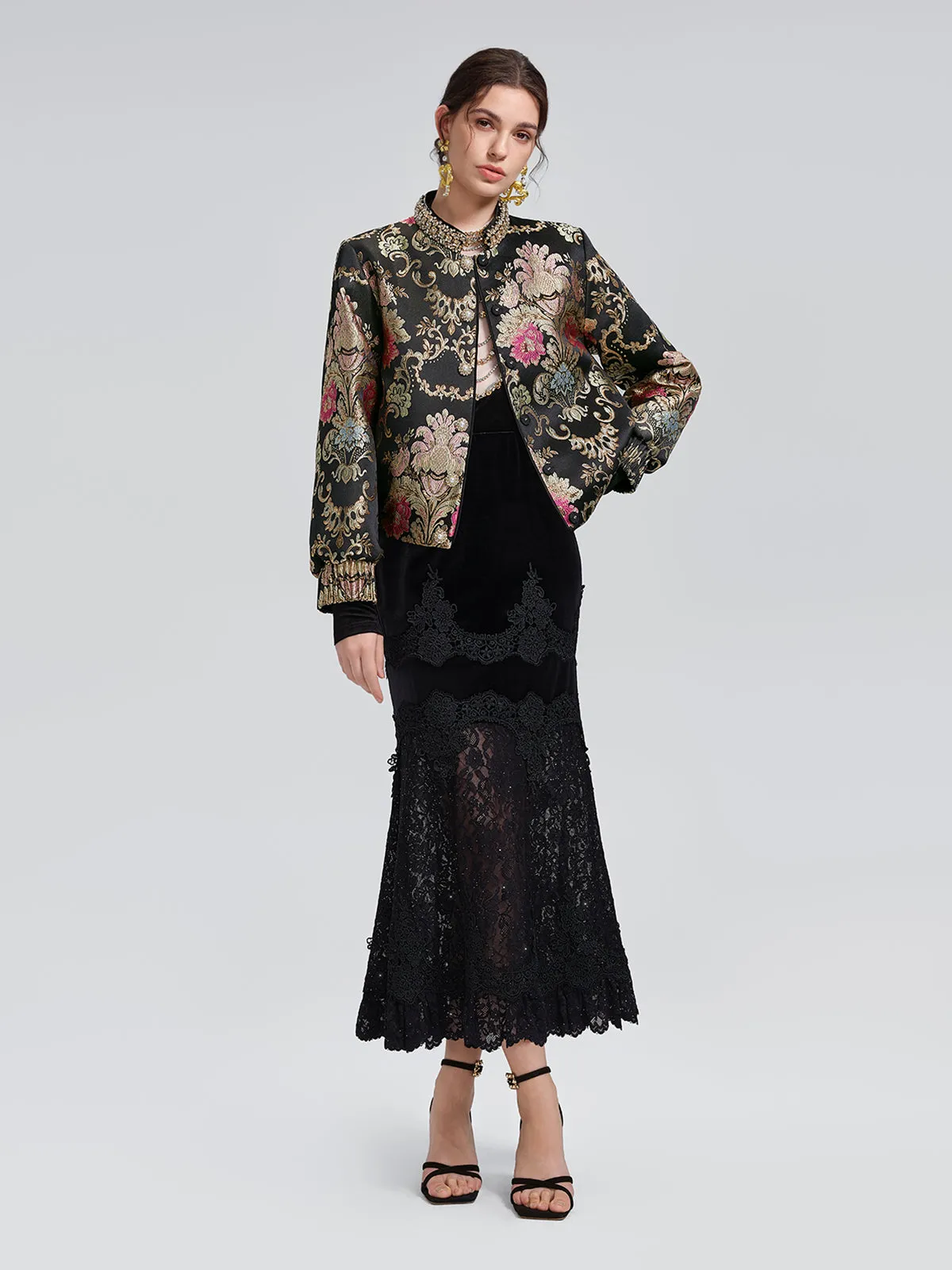 Baroque-Collar Beaded Jacquard Jacket sold by Rich Radi Q's product image thumbnail 4