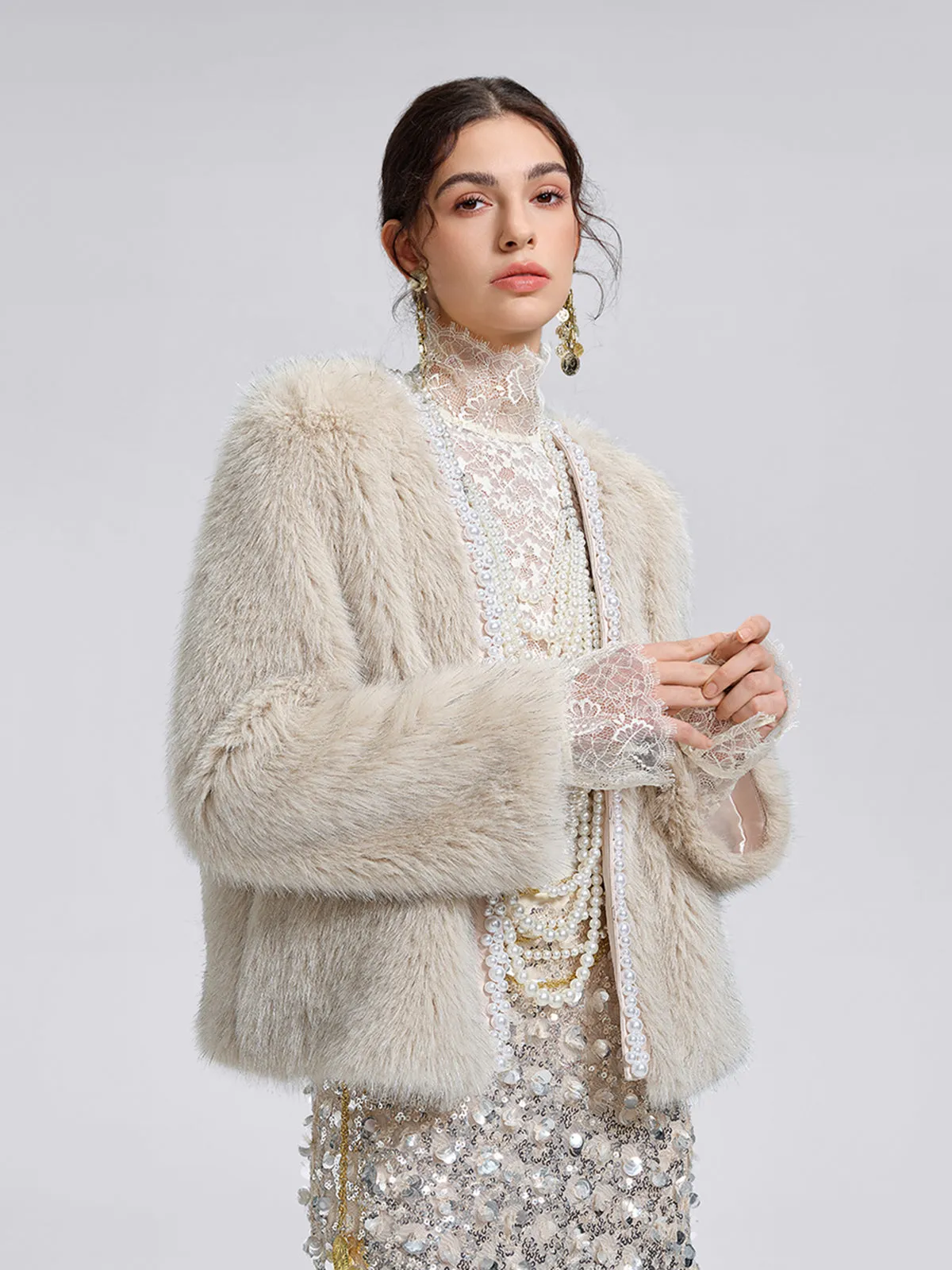 Silver-Tipped Eco Fur Pearl-Beaded Jacket sold by Rich Radi Q's product image thumbnail 3
