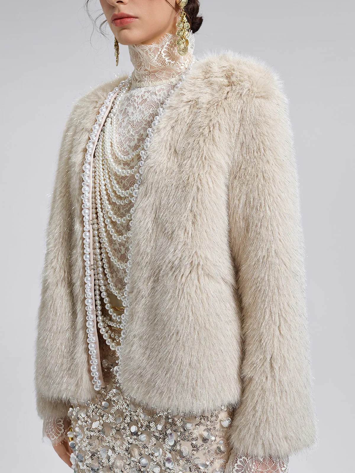 Silver-Tipped Eco Fur Pearl-Beaded Jacket sold by Rich Radi Q's product image thumbnail 2