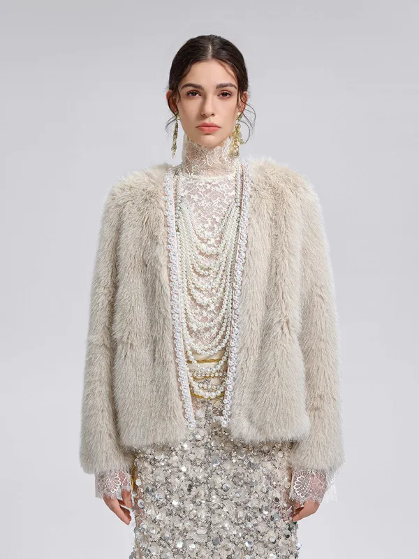 Silver-Tipped Eco Fur Pearl-Beaded Jacket sold by Rich Radi Q's