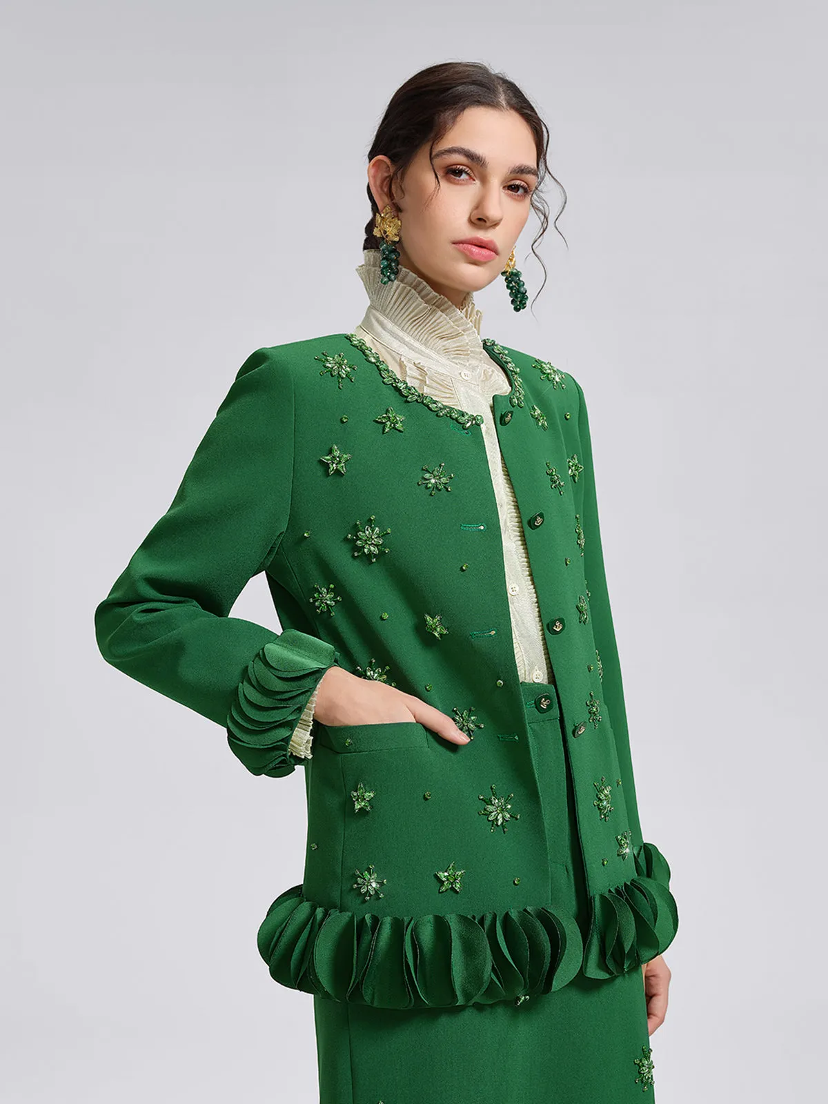 Hand-Beaded Floral Trim Jacket sold by Rich Radi Q's product image thumbnail 5