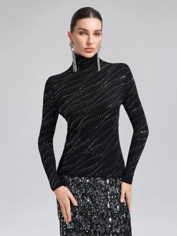 Crystal-Embellished Stretch Wool Turtleneck Top made by Rich Radi Q's