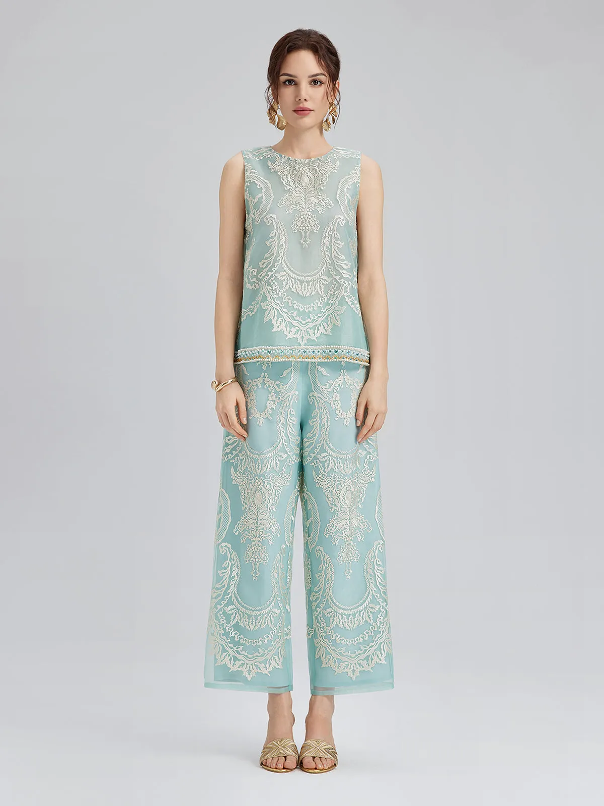 Organza Embroidered Mint Cropped Pants sold by Rich Radi Q's product image thumbnail 3