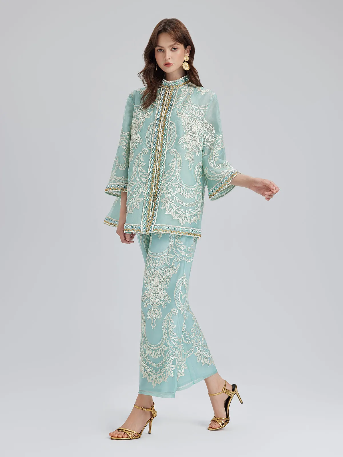 Organza Embroidered Mint Cropped Pants sold by Rich Radi Q's product image thumbnail 5