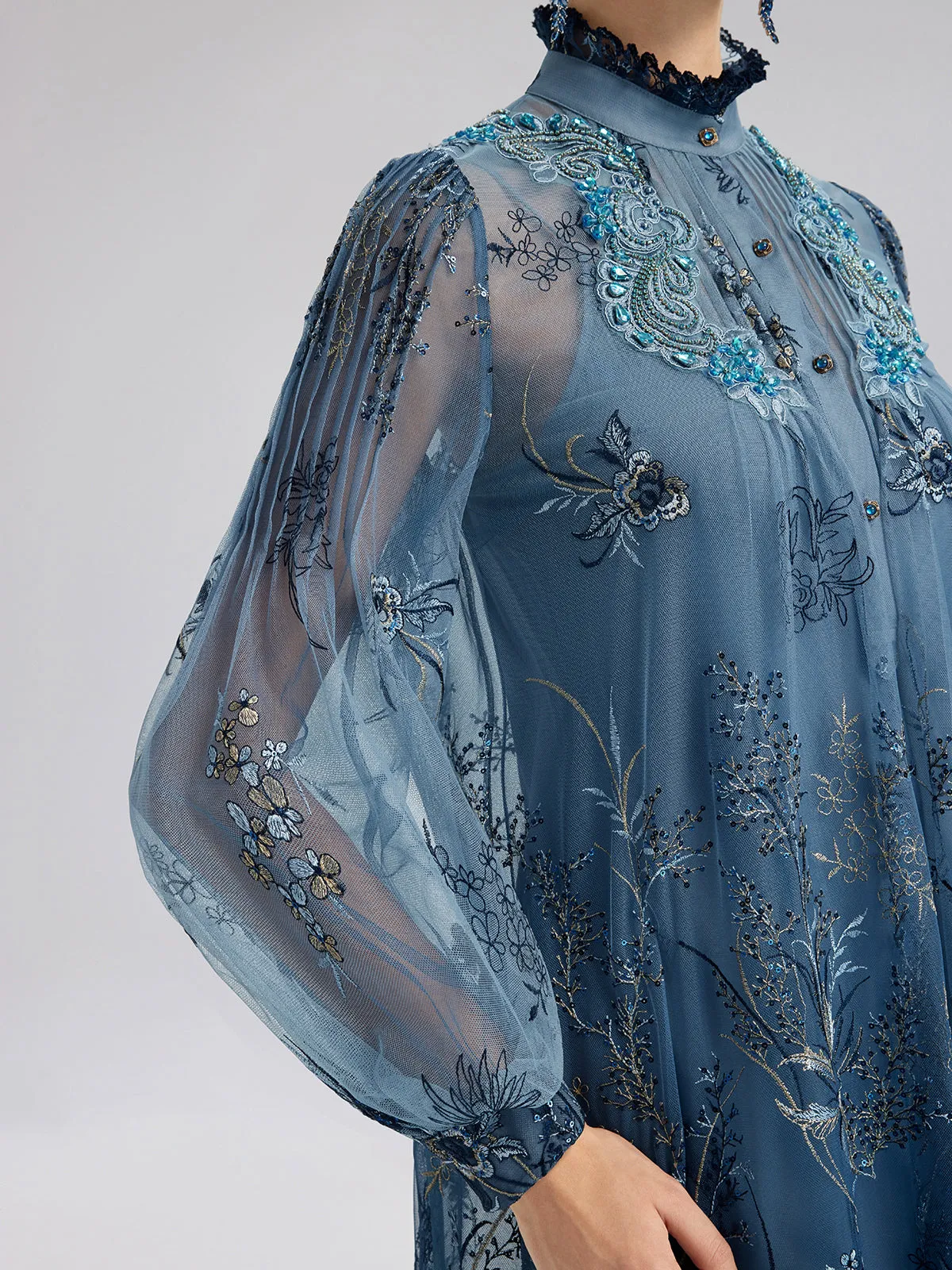 Vine Silver-Thread Embroidered Beaded Lace Dress (Belt Included) sold by Rich Radi Q's product image thumbnail 4