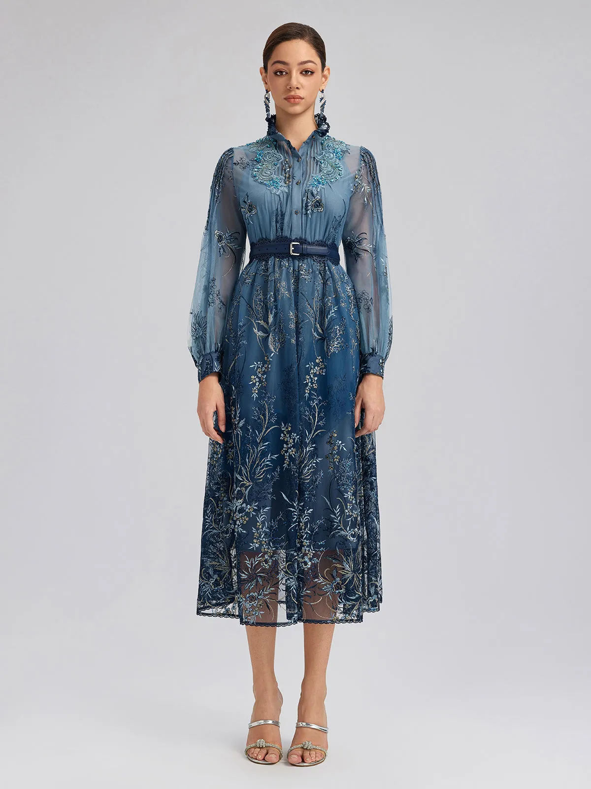 Vine Silver-Thread Embroidered Beaded Lace Dress (Belt Included) sold by Rich Radi Q's product image thumbnail 3