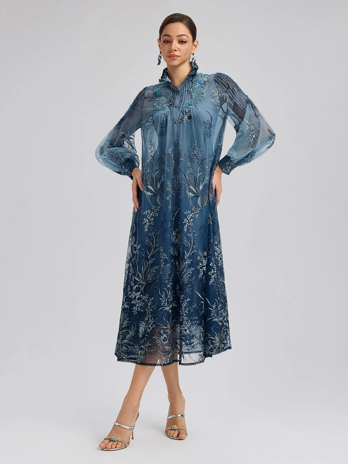 Vine Silver-Thread Embroidered Beaded Lace Dress (Belt Included) sold by Rich Radi Q's product image thumbnail 2