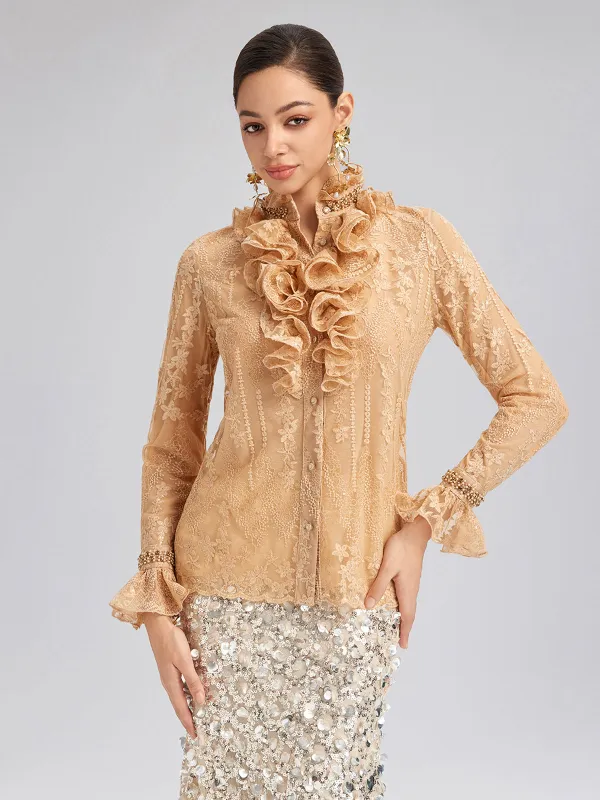 Beaded Lace Ruffled-Collar Blouse sold by Rich Radi Q's