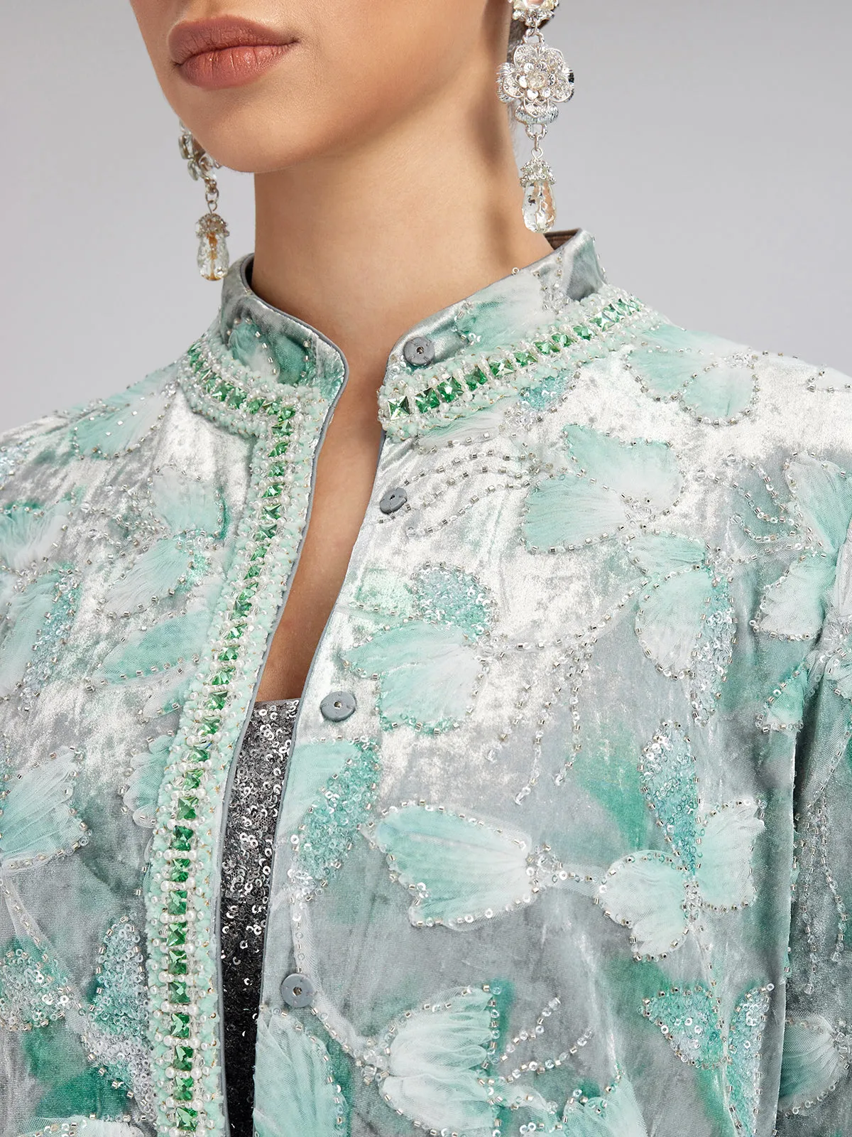 Beaded Floral Embroidered Velvet Stand Collar Jacket sold by Rich Radi Q's product image thumbnail 3