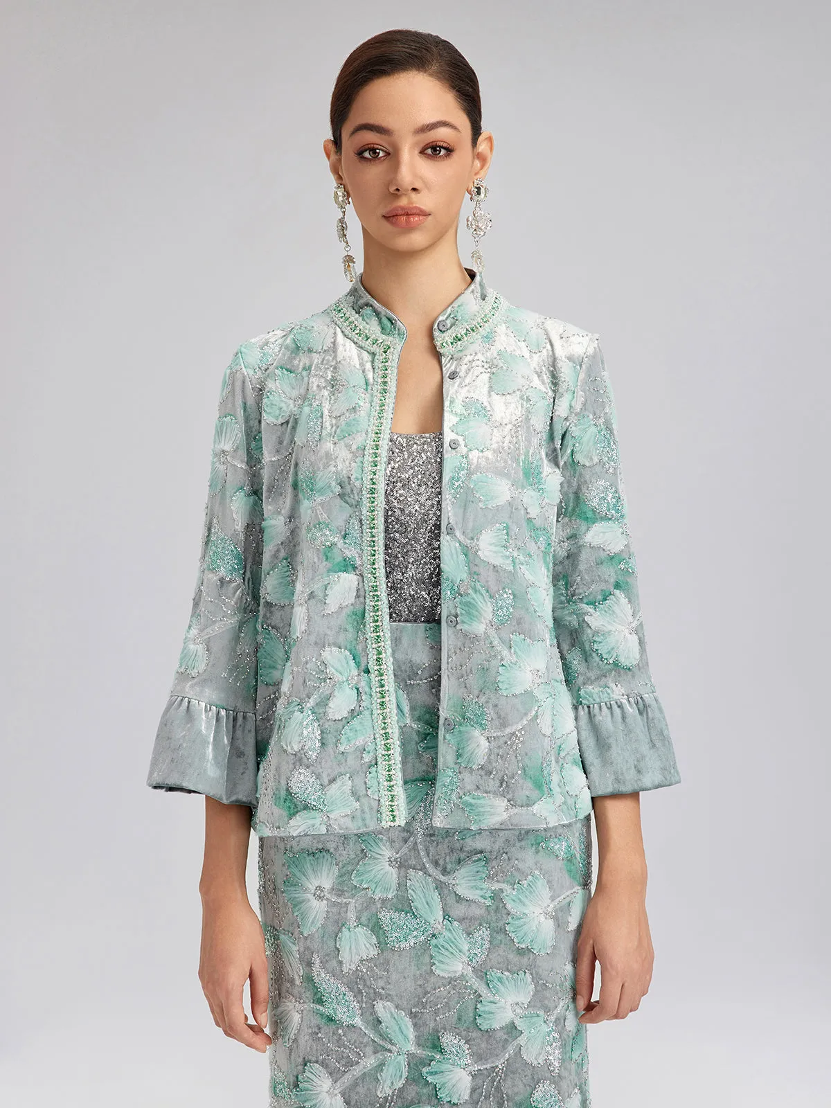 Beaded Floral Embroidered Velvet Stand Collar Jacket sold by Rich Radi Q's product image thumbnail 2