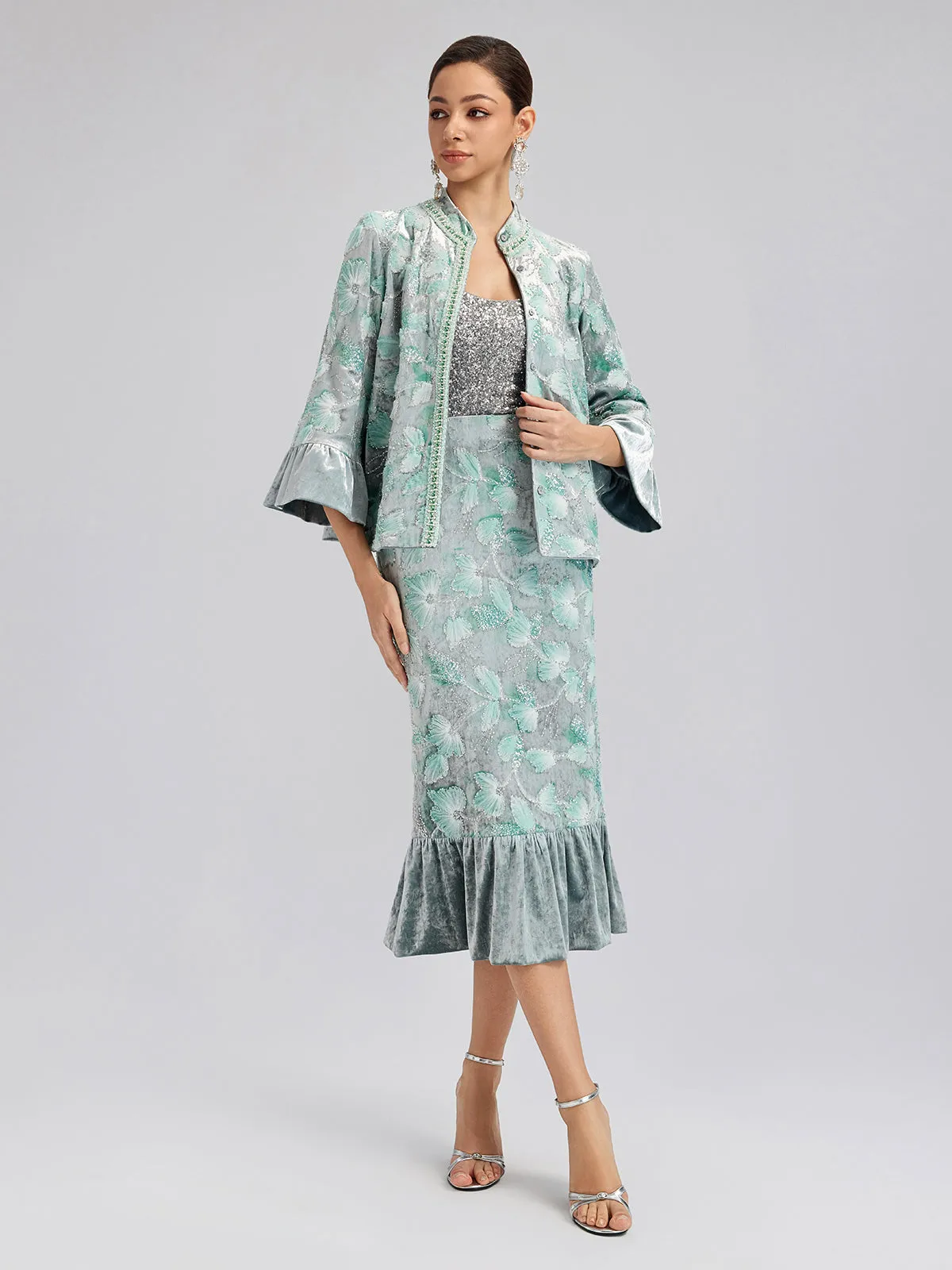 Beaded Floral Embroidered Velvet Stand Collar Jacket sold by Rich Radi Q's product image thumbnail 4