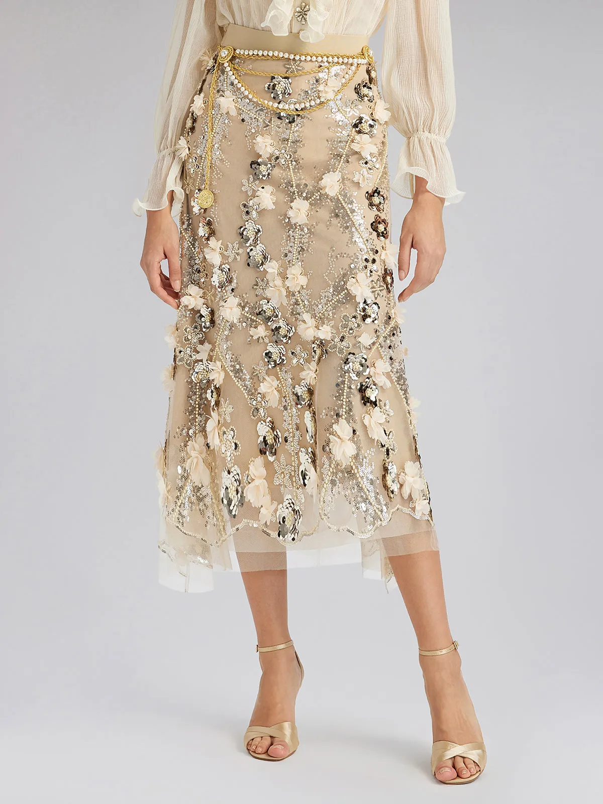 Sequin Floral Embroidery Elastic Fishtail Skirt sold by Rich Radi Q's product image thumbnail 2