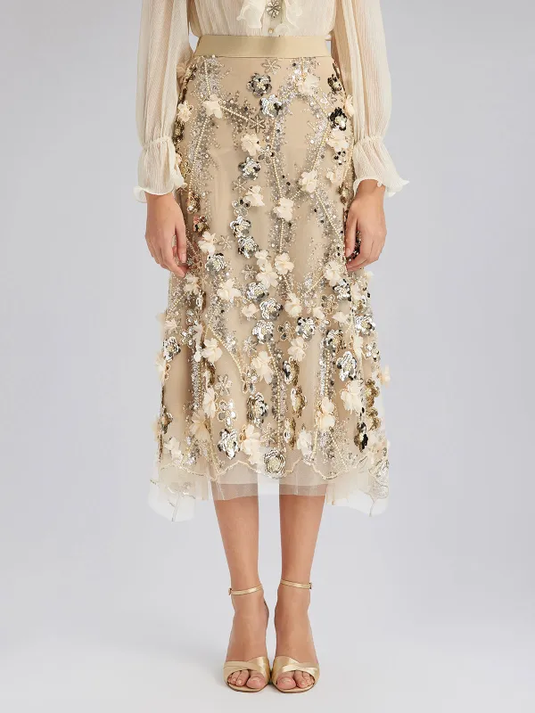Sequin Floral Embroidery Elastic Fishtail Skirt sold by Rich Radi Q's