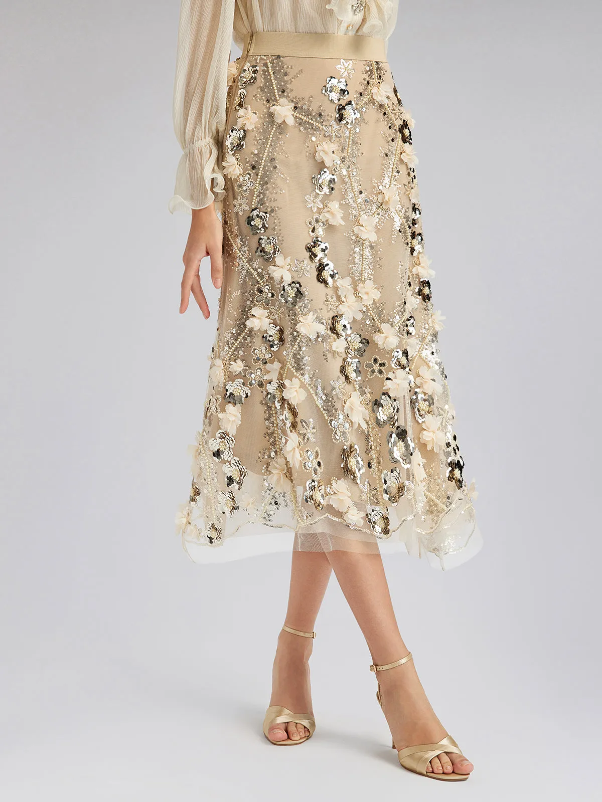 Sequin Floral Embroidery Elastic Fishtail Skirt sold by Rich Radi Q's product image thumbnail 3