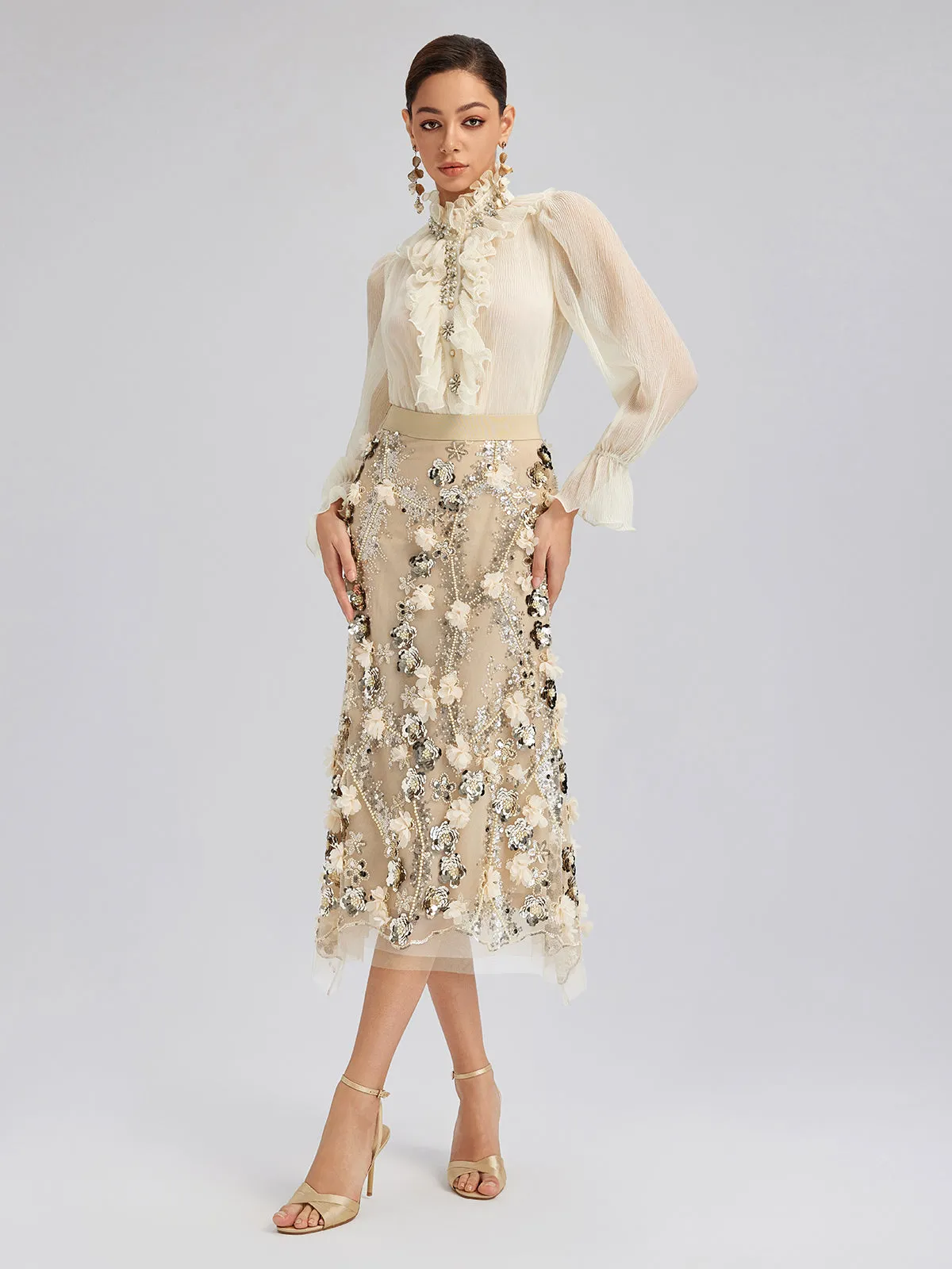 Sequin Floral Embroidery Elastic Fishtail Skirt sold by Rich Radi Q's product image thumbnail 5