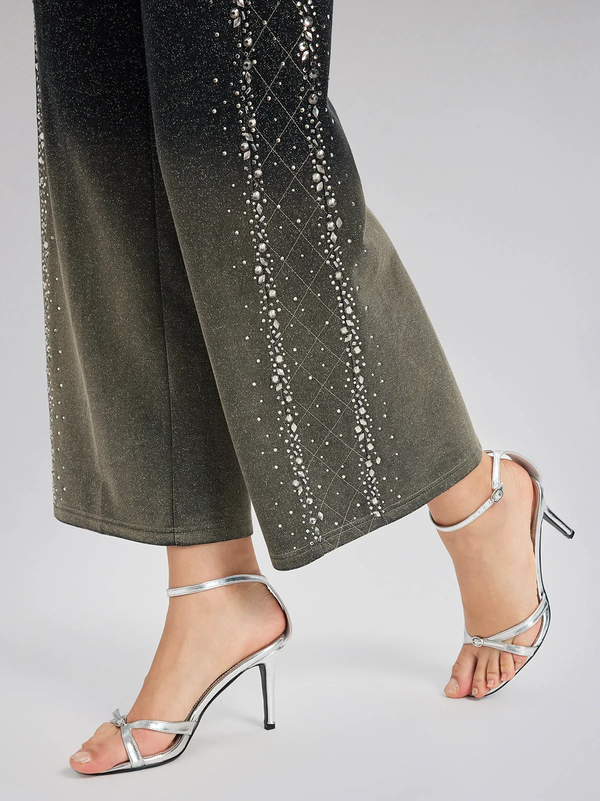 Handcrafted Rhinestone Gradient Knit Straight Pants sold by Rich Radi Q's product image thumbnail 4