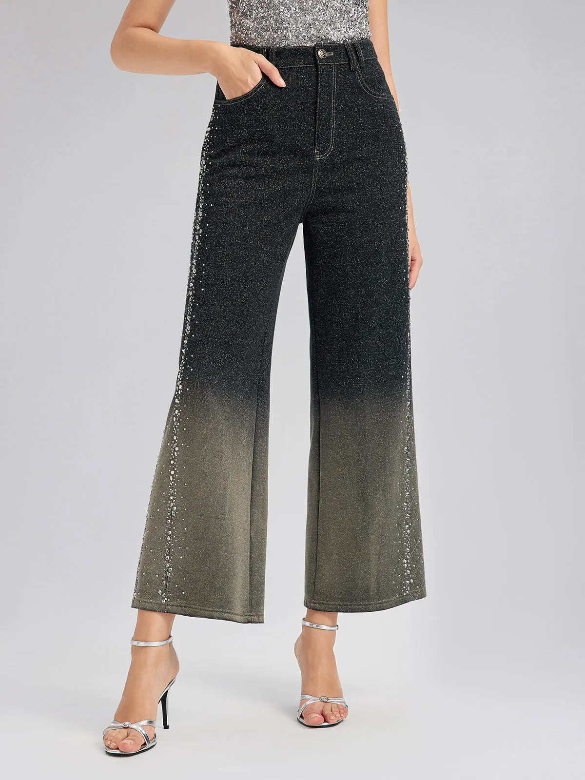 Handcrafted Rhinestone Gradient Knit Straight Pants sold by Rich Radi Q's product image thumbnail 5