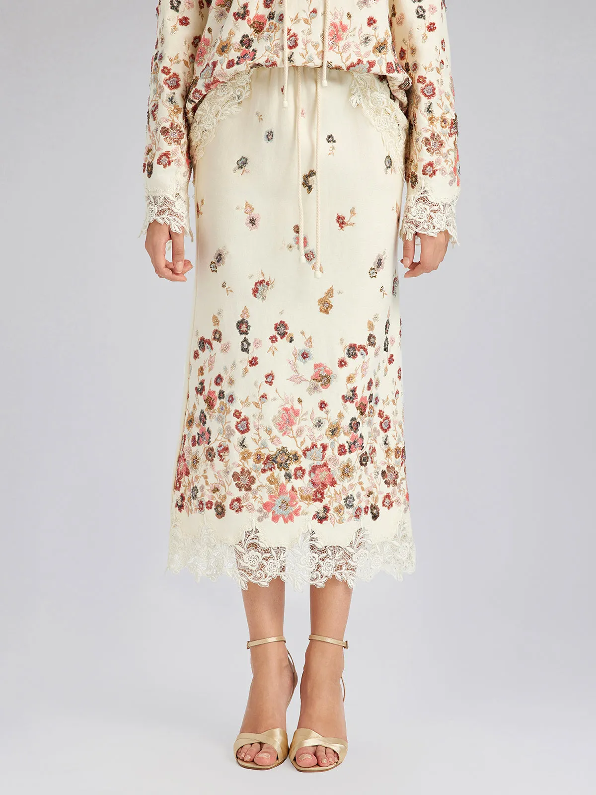 Floral Sequin Embroidered Knit Skirt sold by Rich Radi Q's