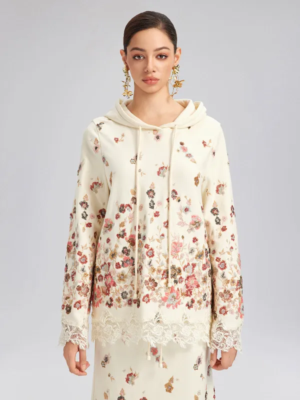Floral Sequin Embroidered Knit Hoodie sold by Rich Radi Q's