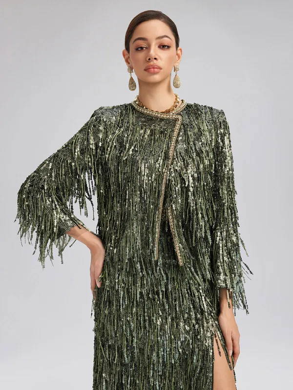 Handcrafted Sequin Fringe Crystal Trim Jacket sold by Rich Radi Q's