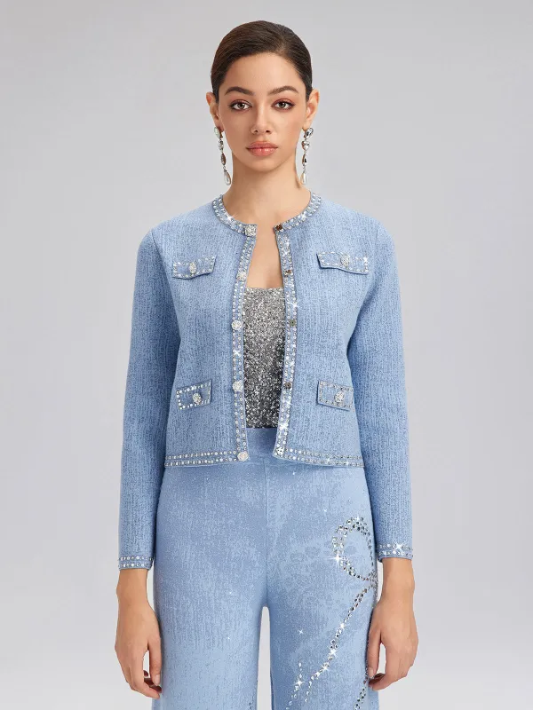 Wool Beaded Jacquard Knit Cardigan made by Rich Radi Q's