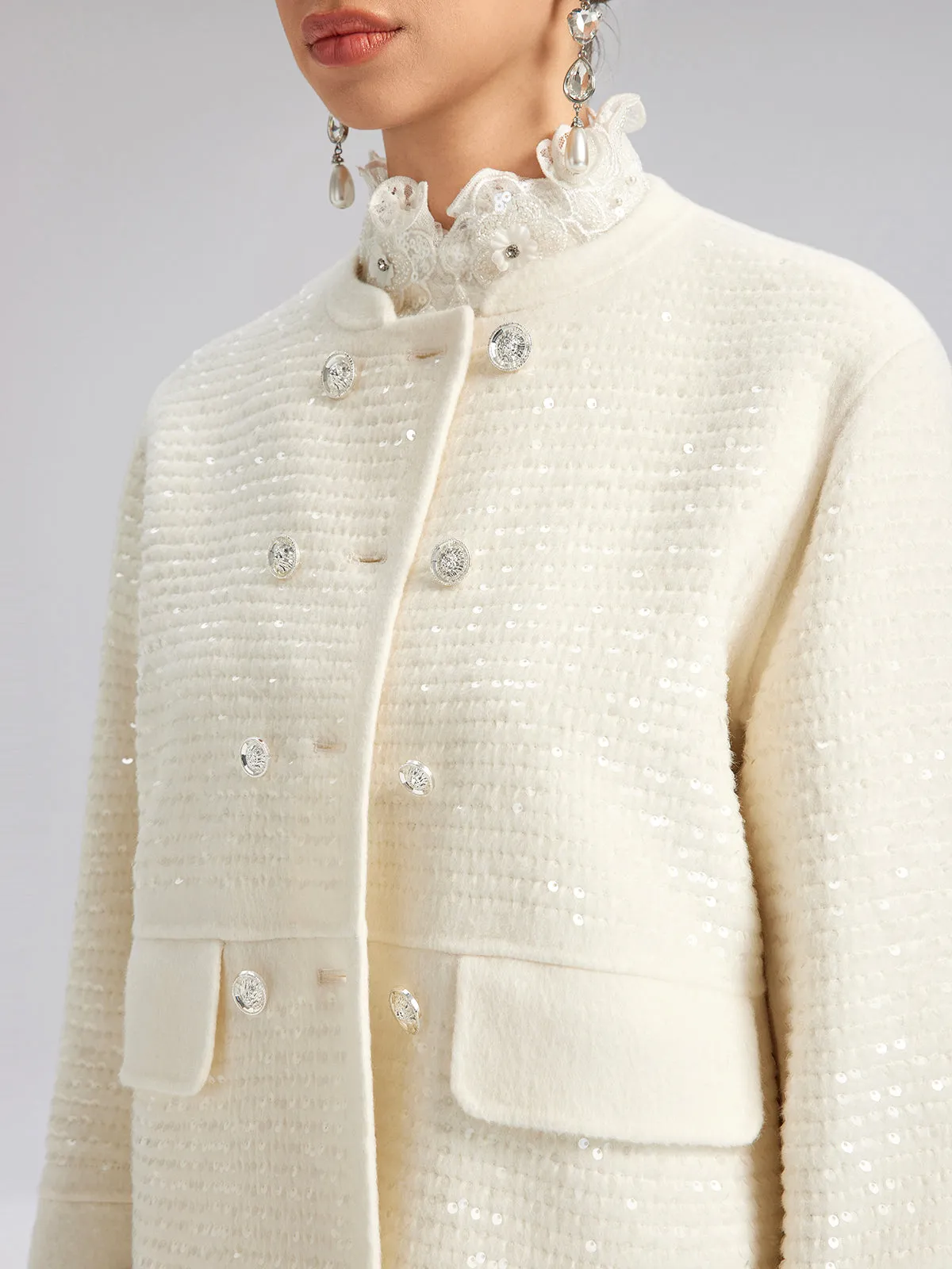 Wool Sequin-Embroidered Round Neckline Jacket (100% Wool) sold by Rich Radi Q's product image thumbnail 5