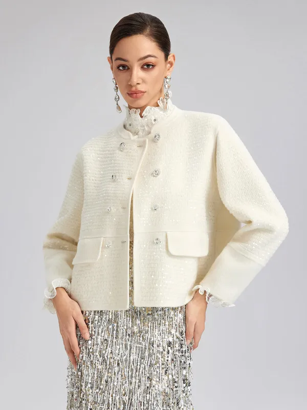 Wool Sequin-Embroidered Round Neckline Jacket (100% Wool) sold by Rich Radi Q's