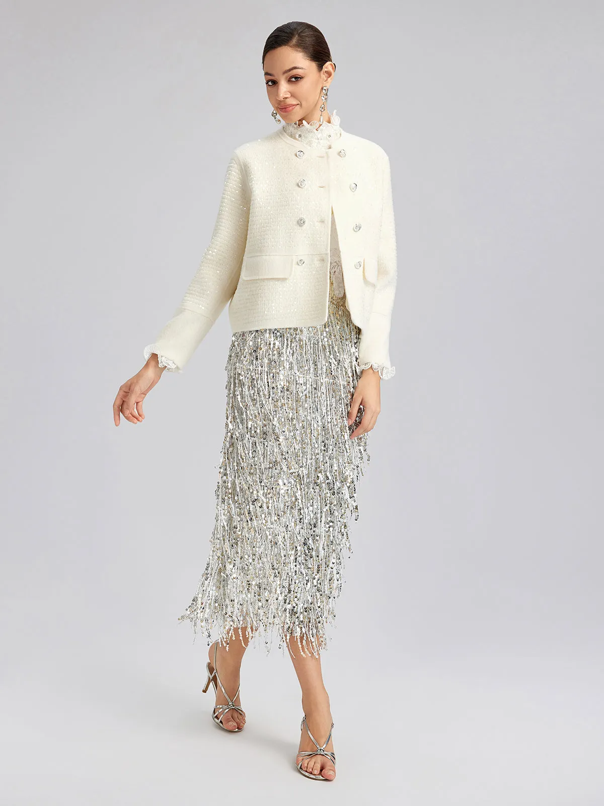Wool Sequin-Embroidered Round Neckline Jacket (100% Wool) sold by Rich Radi Q's product image thumbnail 3