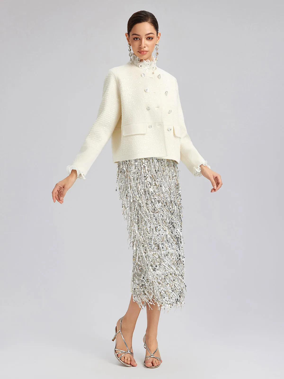 Wool Sequin-Embroidered Round Neckline Jacket (100% Wool) sold by Rich Radi Q's product image thumbnail 4