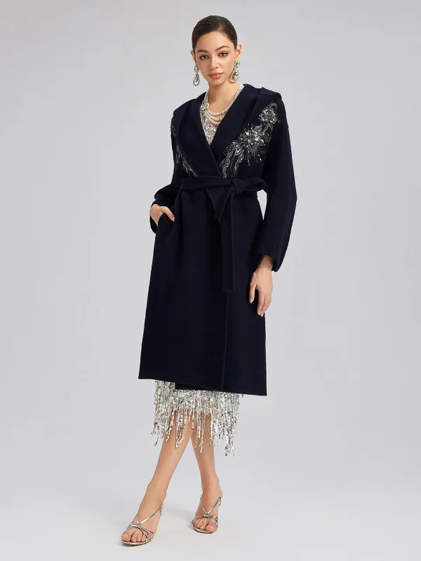Sequin-Embroidered Double-Faced Wool Hooded Coat sold by Rich Radi Q's