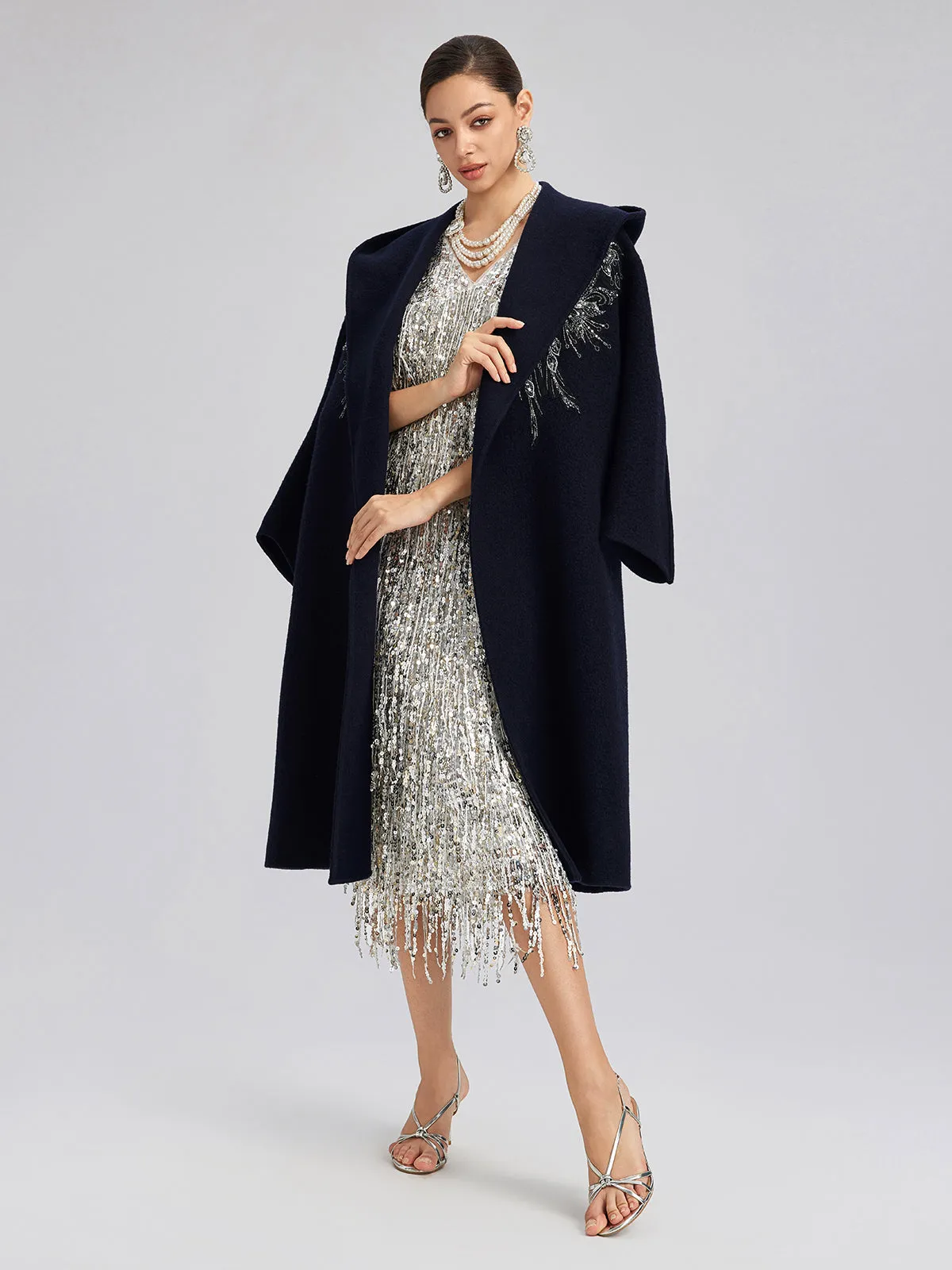 Sequin-Embroidered Double-Faced Wool Hooded Coat sold by Rich Radi Q's product image thumbnail 5