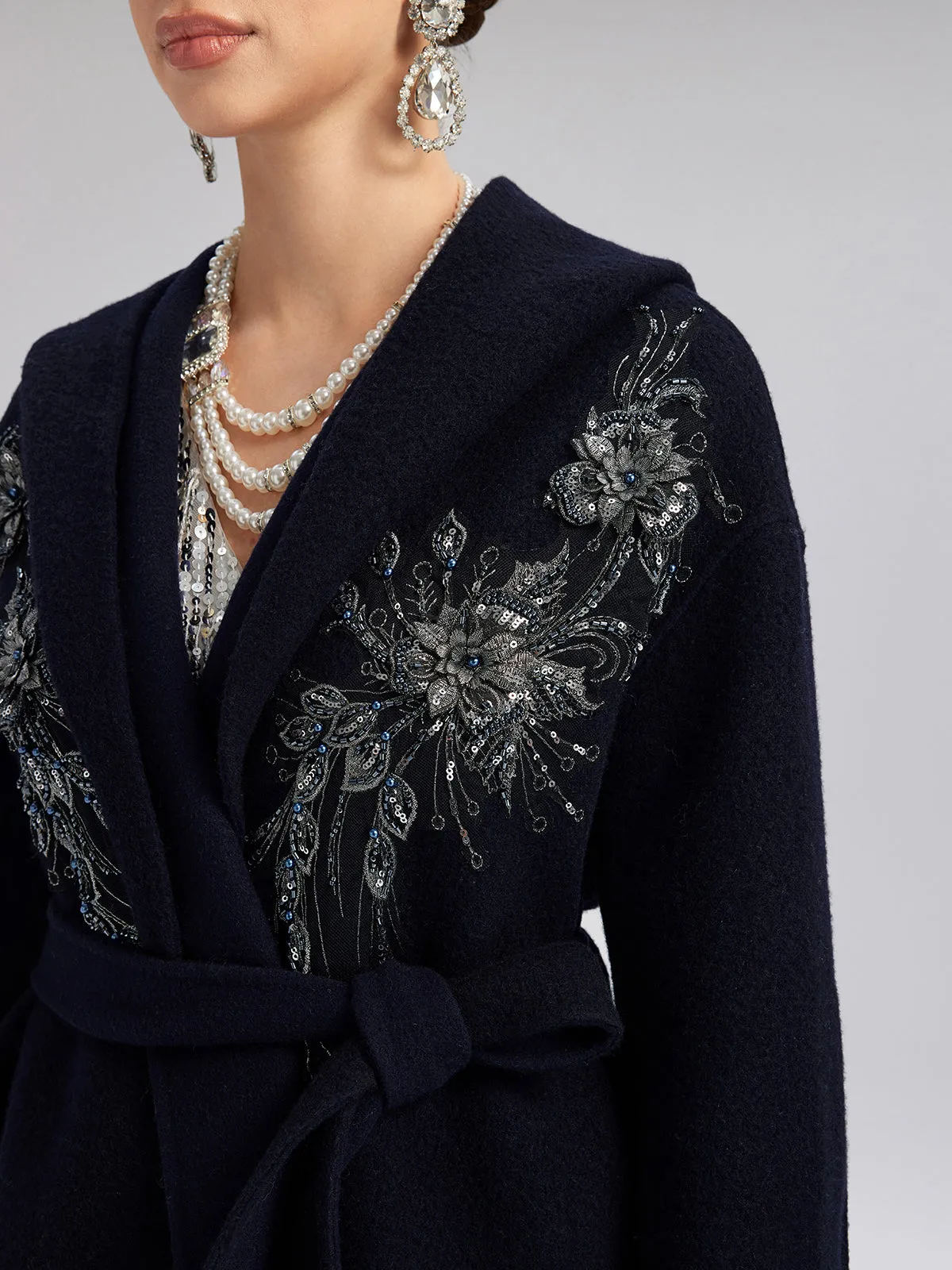 Sequin-Embroidered Double-Faced Wool Hooded Coat sold by Rich Radi Q's product image thumbnail 2