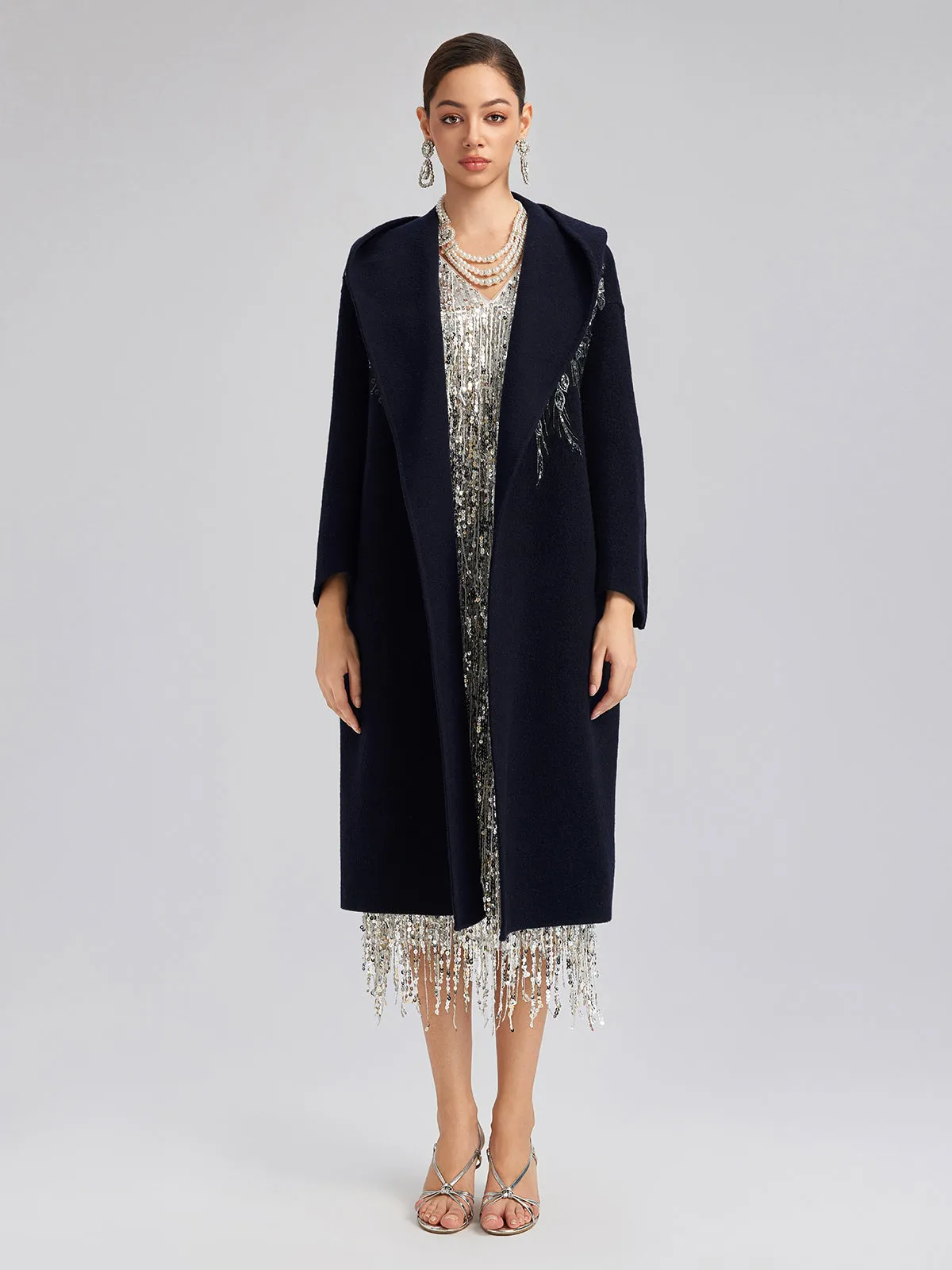 Sequin-Embroidered Double-Faced Wool Hooded Coat sold by Rich Radi Q's product image thumbnail 4