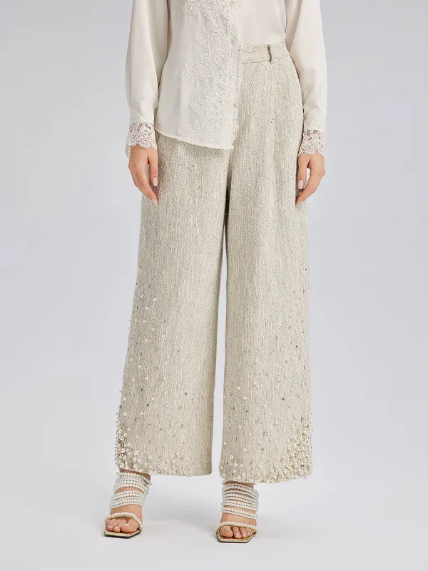 Hand-Sewn Pearl Textured Straight-Leg Pants sold by Rich Radi Q's