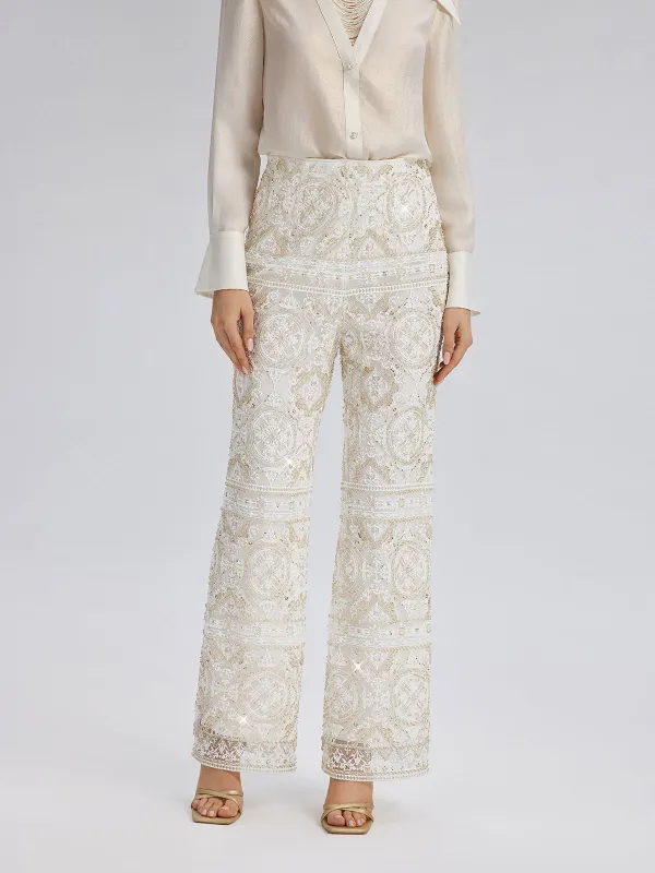 Intricately Embroidered Sequin Straight-Leg Pants sold by Rich Radi Q's
