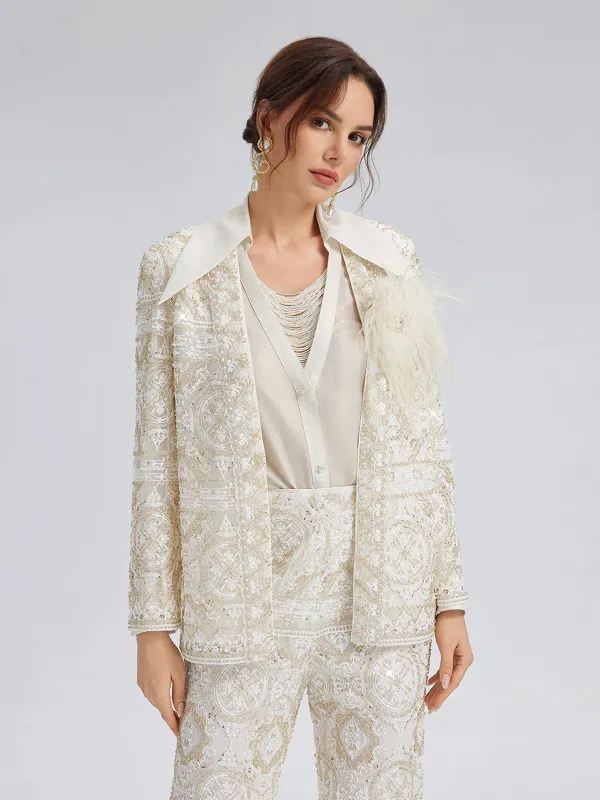 Intricately Embroidered Sequin Jacket (Feather Brooch Included) sold by Rich Radi Q's