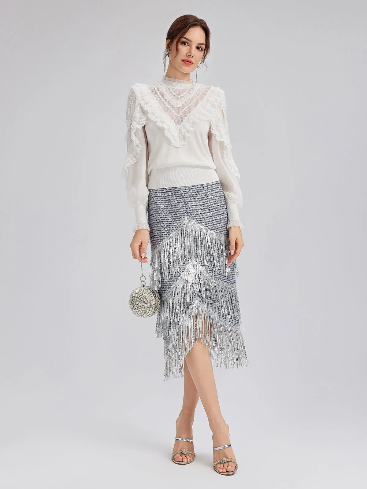 Silk-Sleeved Lace-Pearl Paneled Knit Blouse sold by Rich Radi Q's product image thumbnail 5