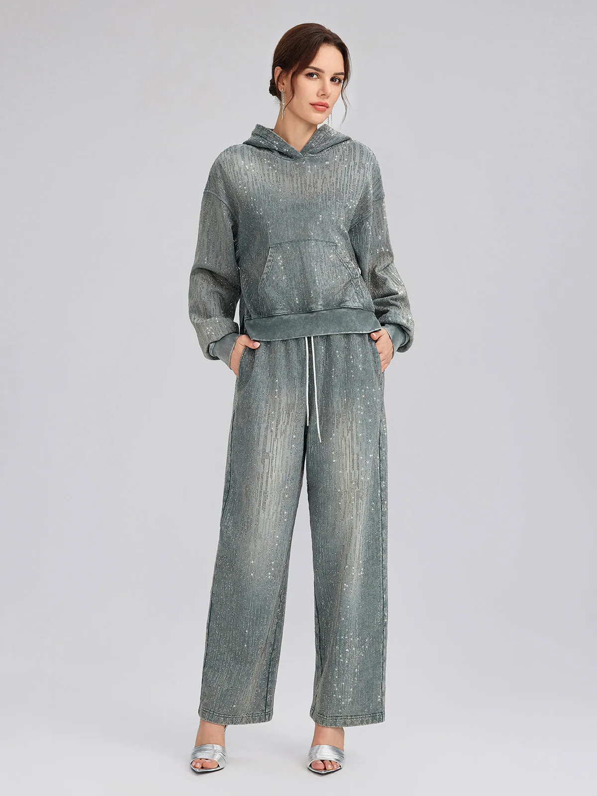 Denim-Inspired Rhinestones Embellished Sweatpants sold by Rich Radi Q's product image thumbnail 5