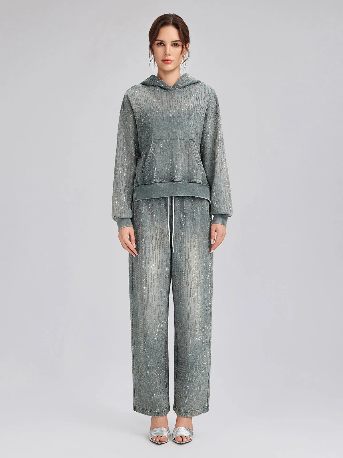 Denim-Inspired Rhinestones Embellished Sweatpants sold by Rich Radi Q's product image thumbnail 3