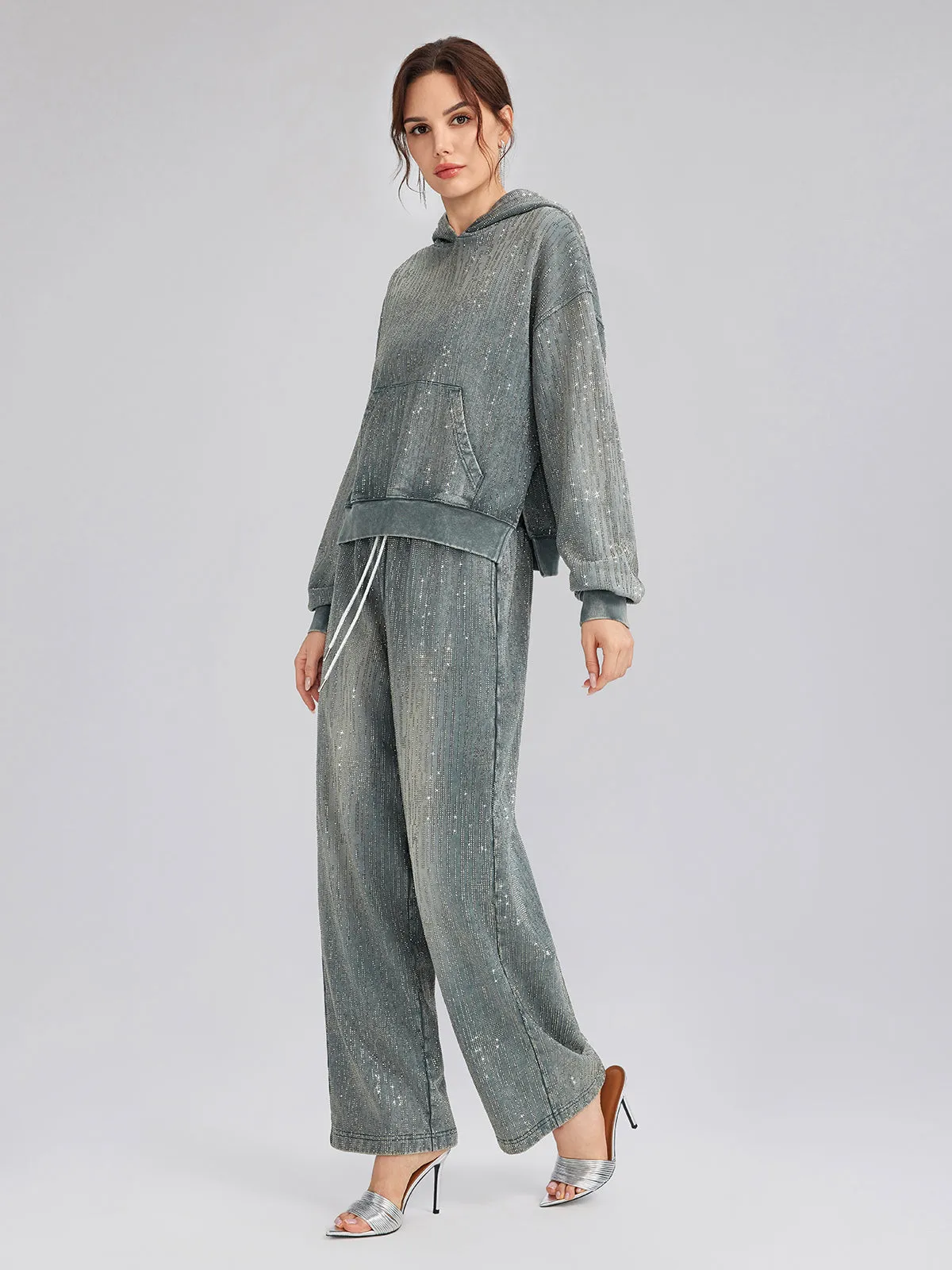 Denim-Inspired Rhinestones Embellished Sweatpants sold by Rich Radi Q's product image thumbnail 4