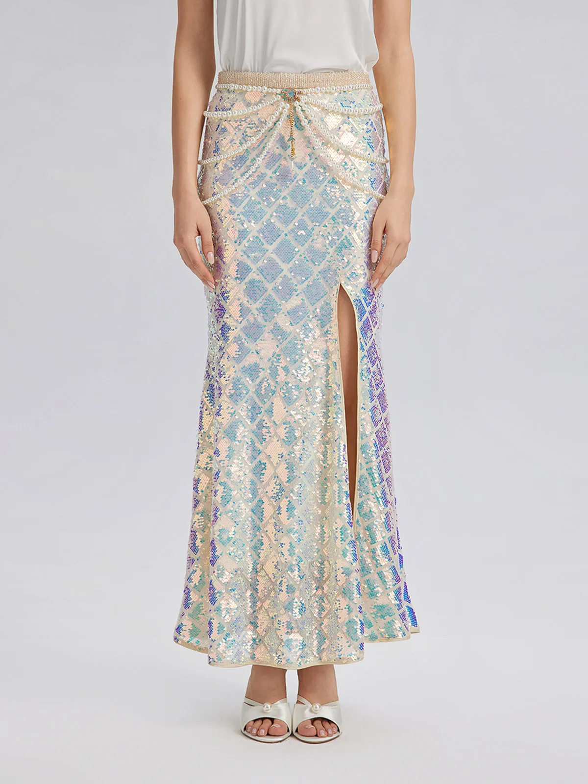Iridescent Sequin Front-Slit Mermaid Skirt sold by Rich Radi Q's