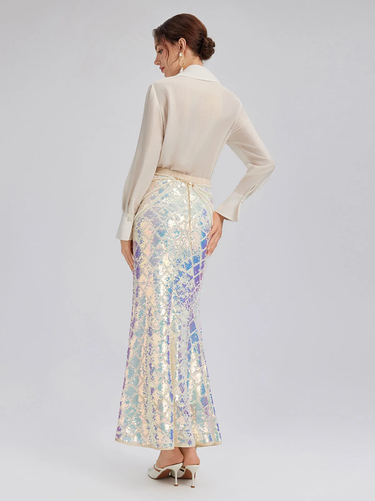 Iridescent Sequin Front-Slit Mermaid Skirt sold by Rich Radi Q's product image thumbnail 4