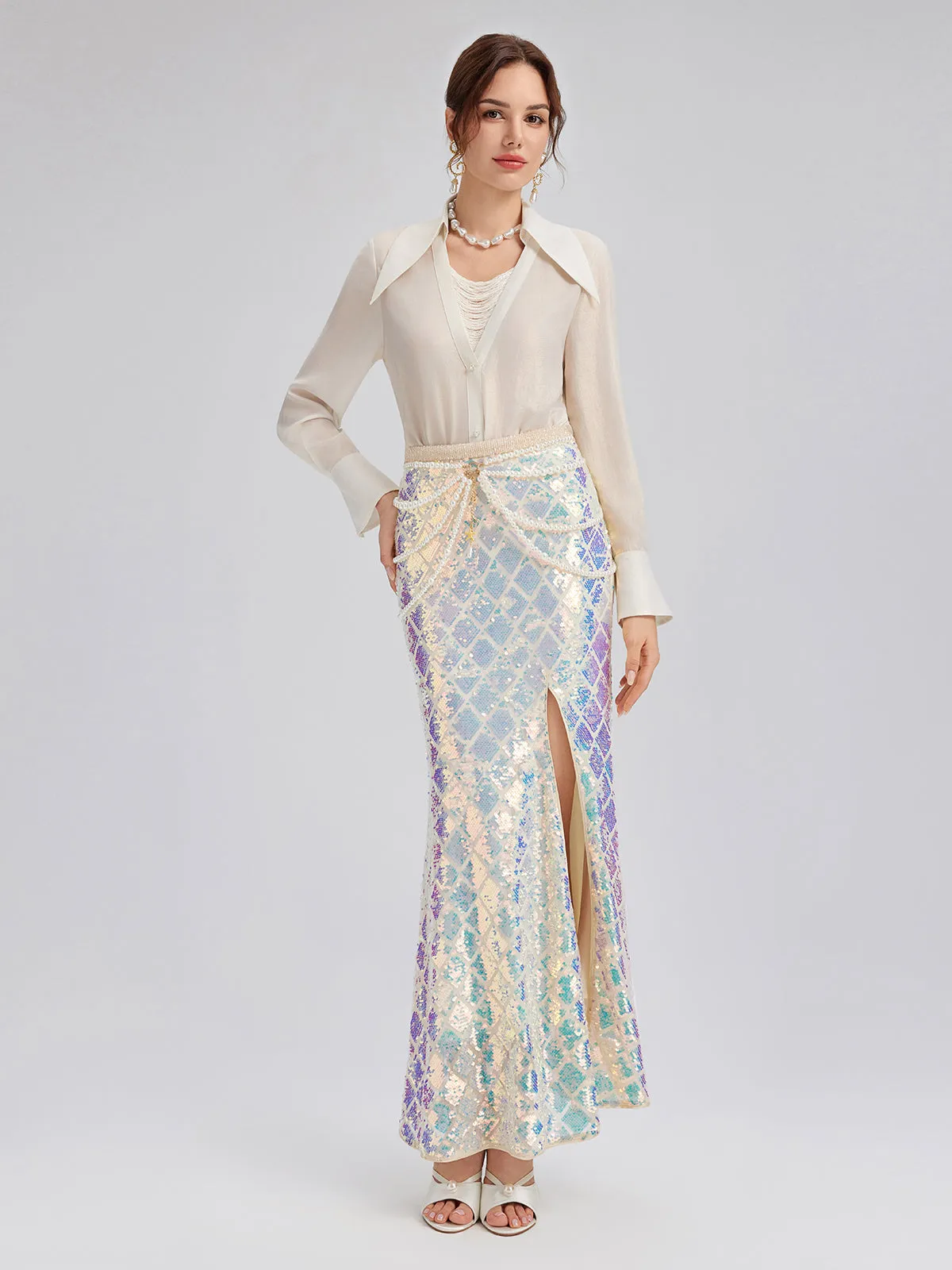 Iridescent Sequin Front-Slit Mermaid Skirt sold by Rich Radi Q's product image thumbnail 2