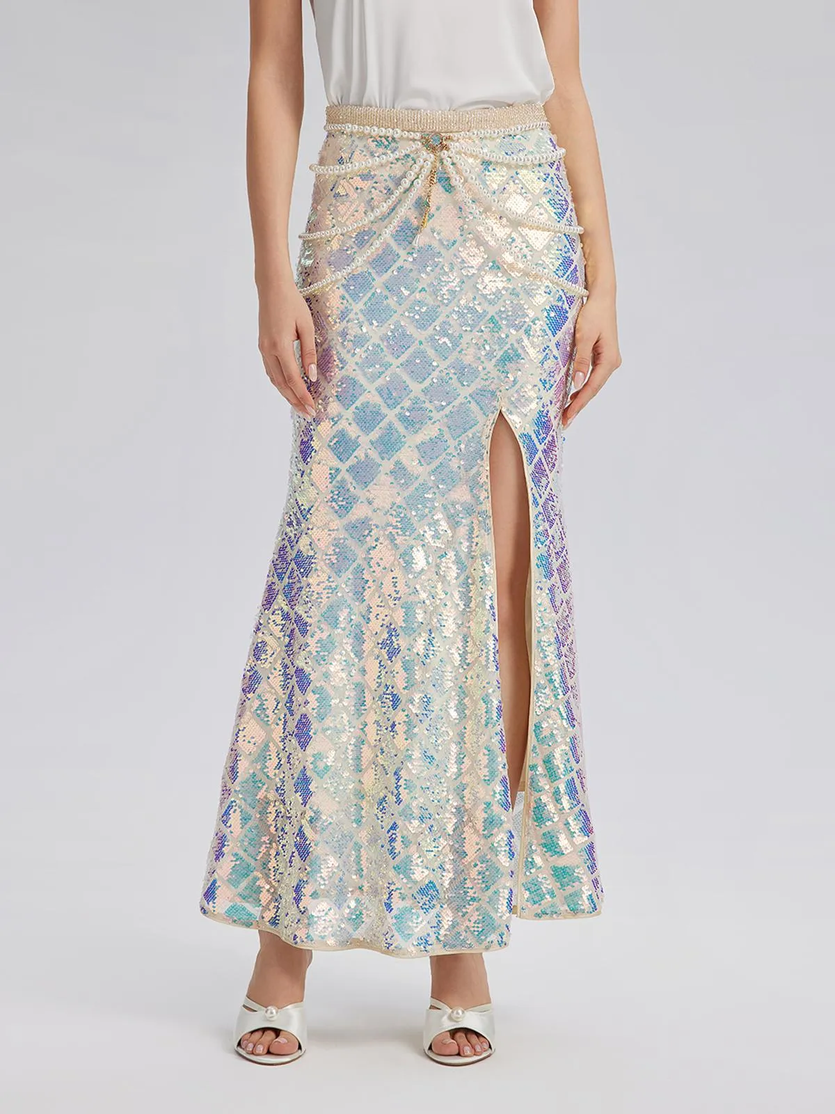Iridescent Sequin Front-Slit Mermaid Skirt sold by Rich Radi Q's product image thumbnail 5