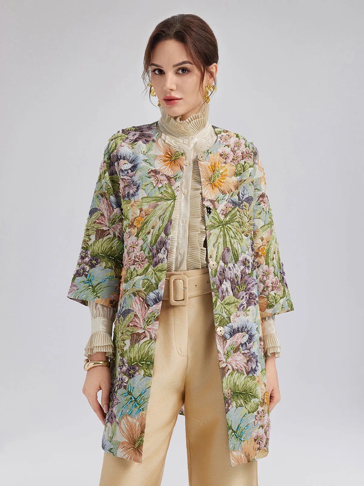 Hand-Beaded 3D Floral H-Line Jacket sold by Rich Radi Q's product image thumbnail 2